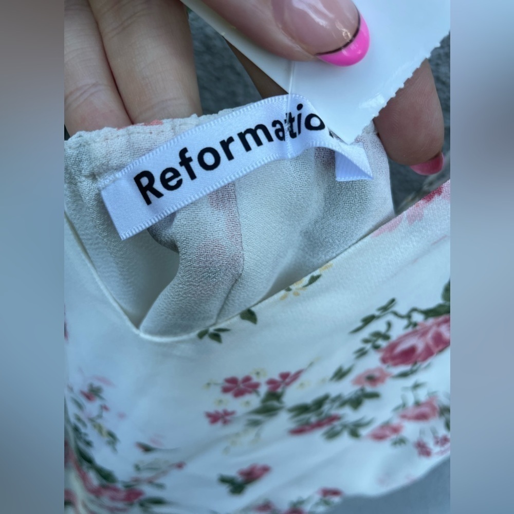 Reformation Dietrich Midi Slip Dress with Tie Sash Floral White Pink NWT! - Picture 8 of 8
